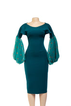 Load image into Gallery viewer, POKAGREN – Green knee length scuba dress with long sleeves