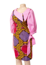 Load image into Gallery viewer, CHECKYWAX - African print wax print dress with checked sleeve