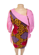 Load image into Gallery viewer, CHECKYWAX - African print wax print dress with checked sleeve