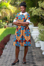 Load image into Gallery viewer, NANS WAX COLLAR DRESS- Ankara with Collar Gathered Dress