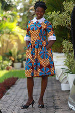 Load image into Gallery viewer, NANS WAX COLLAR DRESS- Ankara with Collar Gathered Dress