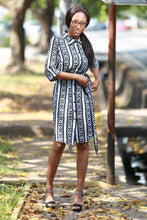 Load image into Gallery viewer, ZOE BLACK AND WHITE SHIRT DRESS- Three quarter sleeve shirt dress