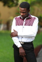 Load image into Gallery viewer, JOSH WHITE AND WINE LONG SLEEVE- Office wear long sleeve shirt