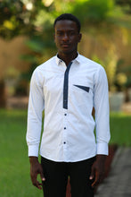 Load image into Gallery viewer, JOSH WHITE CHECKED LONG SLEEVES- White and blue checked combinatin Long sleeves shirt