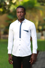 Load image into Gallery viewer, JOSH WHITE CHECKED LONG SLEEVES- White and blue checked combinatin Long sleeves shirt