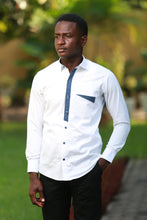 Load image into Gallery viewer, JOSH WHITE CHECKED LONG SLEEVES- White and blue checked combinatin Long sleeves shirt