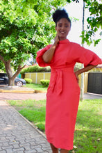 Load image into Gallery viewer, THE TUNIC NECK DRESS - Midi pencil dress with bishop sleeves