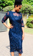 Load image into Gallery viewer, THE SPARKLE LACE DERSS - Blue black lace midi dress