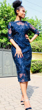 Load image into Gallery viewer, THE SPARKLE LACE DERSS - Blue black lace midi dress

